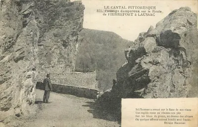 O Cantal pitoresco — Passagem perigosa na Estrada de Pierrefort a Laussac — Edições da Belle Artillag