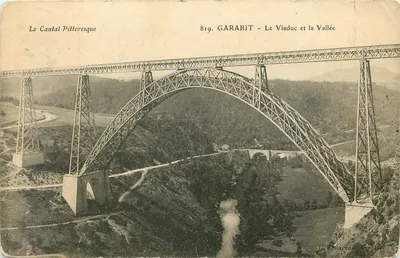 Garabit — O Viaduto e a Vale — O Cantal Pitoresco — editor J. Roux, editor Annecy, n° 819