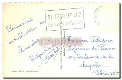 Lourdes — A Basílica — Editor P. Doucet & Place Peyroule - Lourdes — Verso