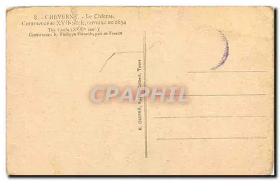 Bilhete postal antigo Cheverny o Castelo — Verso