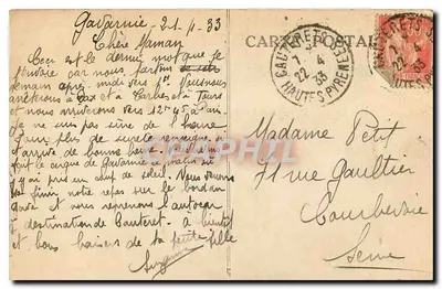 Widok Pyrenes — Mille Bons Souhaits des Pyrénées — wydawca nieznany — Rewers
