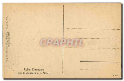 Ruina Ehrenburg — przy Brodenbach nad Moselą — Verlag von Eilm. von Kühle, Hildesheim — Rewers