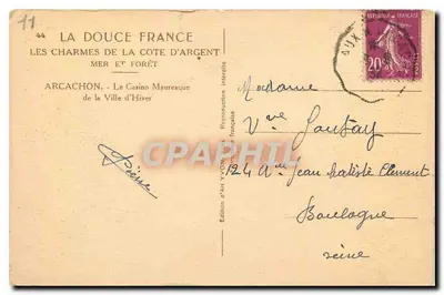 Arcachon — Kasyno Maureskowe Miasta Zimowego — Wydawnictwo artystyczne Yvon 1924 — Rewers