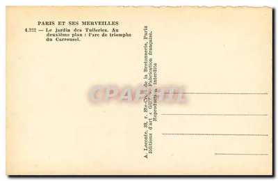 Jardin des Tuileries — Drugi plan: Arc de Triomphe du Carrousel — Wydawnictwo GUY — Rewers
