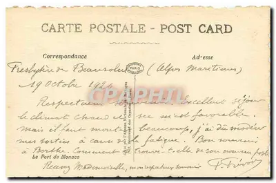 Port Monako — widok na port z statkami — wydawca Mototique Paris — Rewers