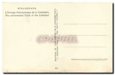 Strasburg — Astronomiczne Zegarowe Uhr z Katedry — Wydawnictwo R. Lecourbe, Paryż — Rewers