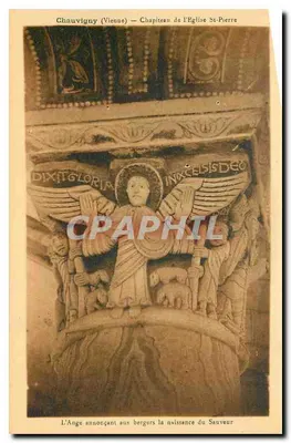 Chauvigny (Vienne) — Capitel da Igreja de São Pedro — O Anjo anunciando aos pastores o nascimento do Salvador