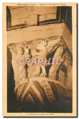 Chauvigny (Vienne) — Capitel da Igreja de São Pedro — A Tentação de Jesus