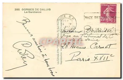 Gorges de Daluis — A Gardienne — Les Éditions d'Art 'Yvon' n°395 — Verso
