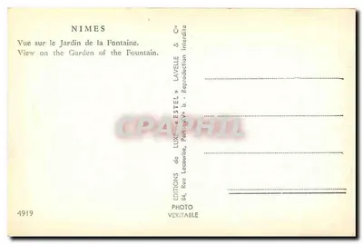Nîmes — Vue sur le Jardin de la Fontaine — Éditions Lavelle & Estel — Verso
