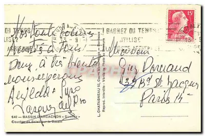 Coucher de Soleil sur le Bassin — Élécé — L. Chatagneau, 640 — Verso