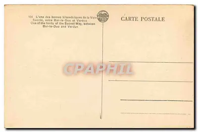 Bornes quilométricas da Voie Sacrée — Verdun — editor Verdun, n°104 — Verso