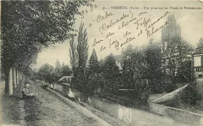 Verneuil (Eure) — Vue prise sur les Fossés et Promenades — Imprimerie de Léonard, n°31