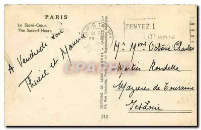 Sacré-Cœur di Montmartre — Parigi — Éditions de Luxe Estel, n°212 — Verso
