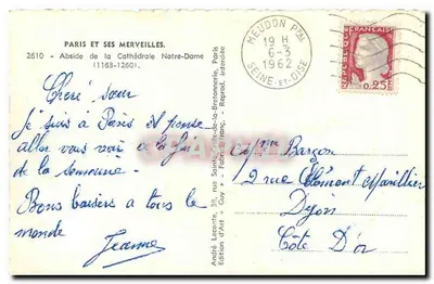 Notre-Dame w Paryżu — Absydę Katedry (1163-1260) — Wydawnictwo André Leconte, nr 2610 — Rewers