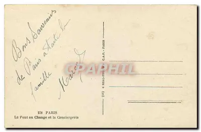 O Ponte do Cambio e a Conciergerie — Paris — editor C.A.P. - PARIS, n° 278 — Verso