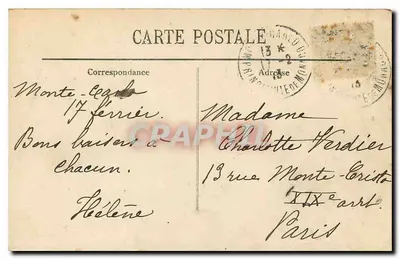 Monte-Carlo — Vista de Mônaco — LL. n° 121 — Verso