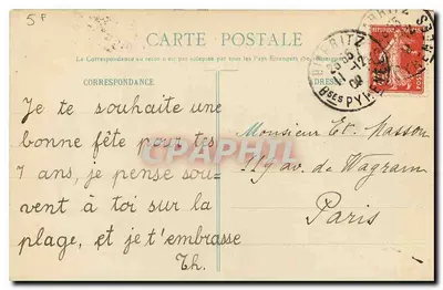 Biarritz Pittoresque — Hotel du Palais visto da praia — Edição A. Simons, Litché-Cartailhac — N°114 — Verso
