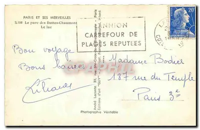 O lago das Buttes-Chaumont — Paris — Éditions d'art 'Guy' — Verso