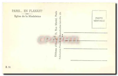 Igreja da Madeleine — Paris — Éditions d'Art Flanant — Verso