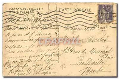 Ponte dos Artes — Paris — Edição S.P.P. N° 89 — Verso