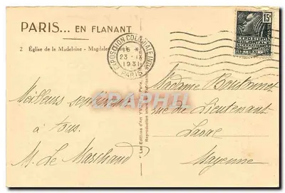 Igreja da Madeleine — Paris — Edições d'Art Yvor — Verso