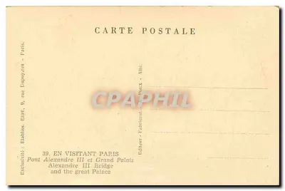 Most Alexandre III i Wielki Pałac — Paryż — Wydawca: Fabricant-Albi — Rewers