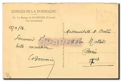 Góry Dordogne — Przezbrojenie Marèges (Corrèze) — Widok panoramiczny — Wydawnictwo Art Michel Beynel — Rewers