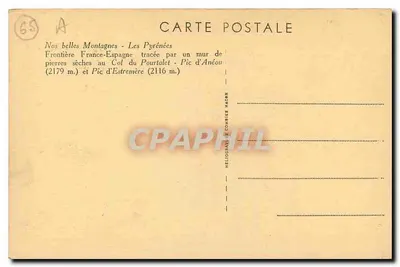 Montanhas dos Pirineus — Fronteira França-Espanha no Col do Pourtalet — Héliogravure Corrèze Macon — Verso