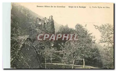 Bilhete postal antigo Beaux Sites de la Correze Gorges de la Dordogne Vieille Eglise de Gleny