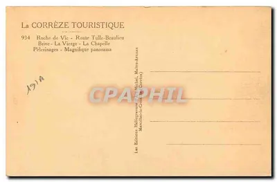 Roche de Vic — A Virgem — A Capela — Editor: Les Éditions Héliogravure d'Art Michel, Marcellac-la-Croix (Corrèze) — N° 934 — Verso