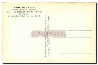 Paryż z lotu ptaka — widok z lotu ptaka Arc de Triomphe i Wieży Eiffla — wydawnictwo Pipiet Avion — Rewers