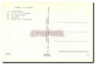 Paryż w nocy — Éditions Lecourbe, n°22322 — Rewers