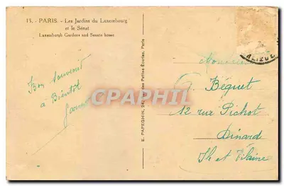 Parijs - De Tuinen van Luxembourg en het Senaat — E. Papeghin, 24, rue des Petites-Écuries, Parijs — Achterkant