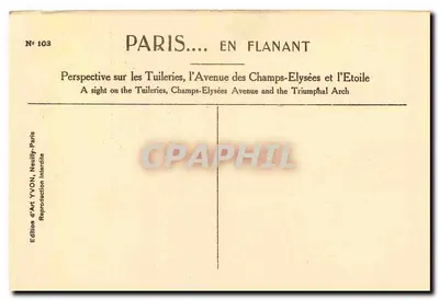 Parigi... in giro — Prospettiva sulle Tuileries, Avenue des Champs-Élysées e l'Étoile — Edizione d'Arte YVON, Neuilly-Parigi — Verso