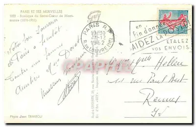 Basílica do Sagrado Coração de Montmartre — Paris — Editor Guy, n° 1022 — Verso