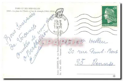 Paris - Arco do Triunfo — Place de l'Étoile — editor Guy, n° 1068 — Verso