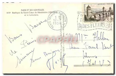 Basílica do Sagrado Coração de Montmartre — com o funicular — edição GUY n°4119 — Verso