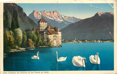 Castelo de Chillon e as Dentes do Meio-dia — Phototypia Co., Neuchâtel — n° 660