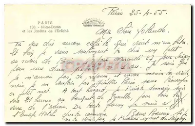 Notre-Dame w Paryżu — widok z Ogródka Biskupiego — wydawca Chantal, nr 100 — Rewers