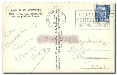 Parigi e le sue meraviglie — La butte Montmartre, vista dal palazzo del Louvre — André Leconte, editore — Verso
