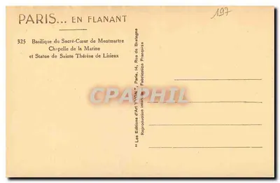 Basílica do Sagrado Coração de Montmartre — Capela da Marinha e Estátua de Santa Teresinha de Lisieux — Edições de Arte YVON — Verso