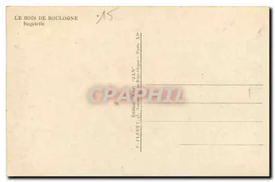 El Bois de Boulogne — Bagatelle — Ediciones F. Fleurey, París — Reverso