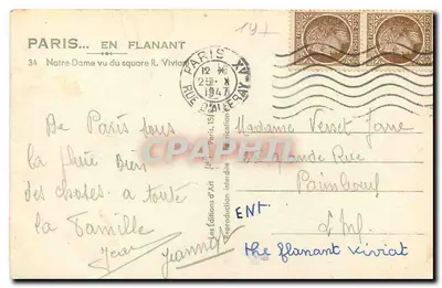 Katedra Notre-Dame w Paryżu — widok z placu R. Vivian — Les Éditions d'Art — Rewers