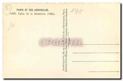 Église de la Madeleine — Paris — Éditions d'art «Guy» — Verso