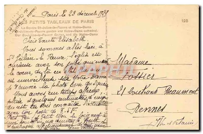 Notre-Dame w Paryżu — Plac Saint-Julien-le-Pauvre — wydawca Mona, nr 125 — Rewers