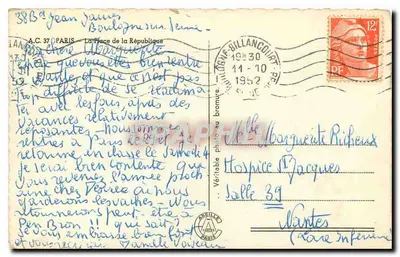 Place de la République — Paryż — wydawca A.C. 37 — Rewers