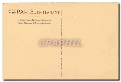 Paryż. Saint-Germain-l'Auxerrois — Katedra Saint-Germain-l'Auxerrois — Wydawnictwo Sztuki YVON, N°160 — Rewers