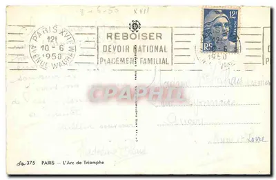 Paryż — Arc de Triomphe — nr 375 — Rewers