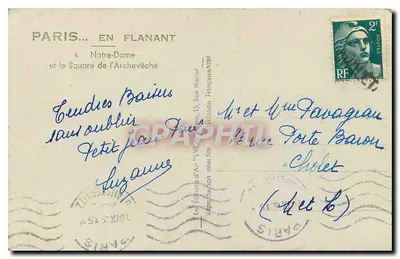 Notre-Dame w Paryżu — widok z Square de l'Archevêché — wydawnictwo 'Y. W. Chantel' — Rewers